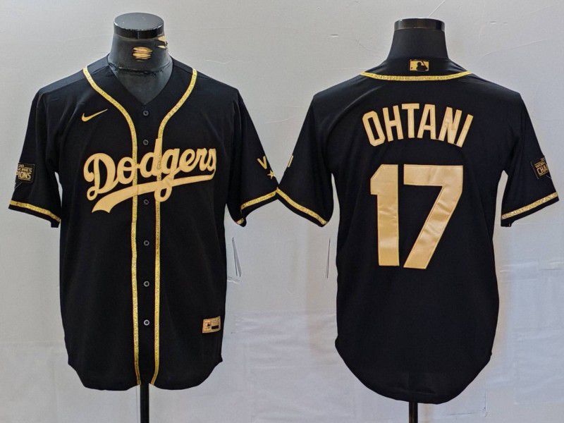 Men Los Angeles Dodgers 17 Ohtani Black gold Fashion Nike Game MLB Jersey style 706